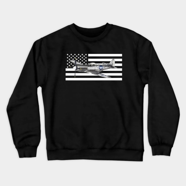 North American P-51 Mustang US American Flag WW2 WWII Plane Crewneck Sweatshirt by Dirty Custard Designs 